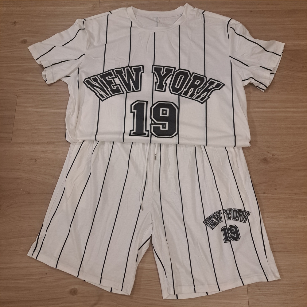 Kids White and Black Striped New York Shirt & Shorts Set